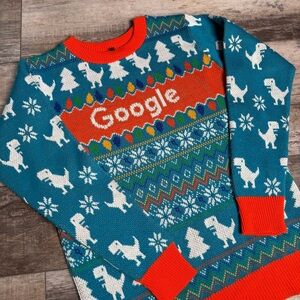 Google Android Christmas Sweater Medium Blue and Orange